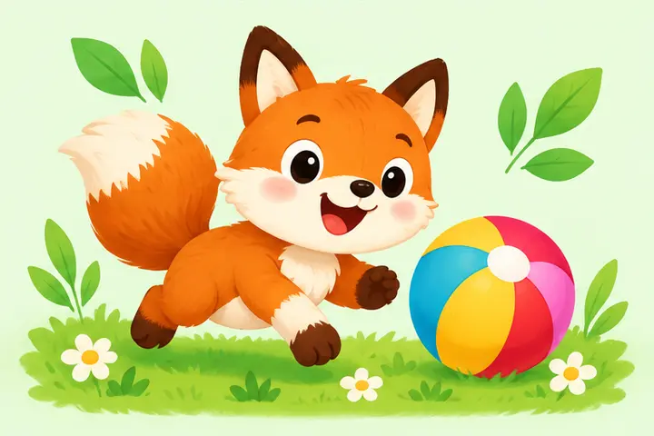 Лисёнок играет с мячом